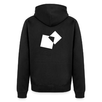 Geometrische Überlappungsquadrate - Unisex Premium Bio Zip Hoodie - Schwarz - Hinten - Nico (187cm)