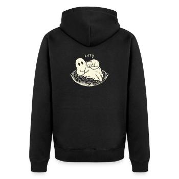 Cozy Ghost Süße Katze Gespenst Geschenk - Unisex Premium Bio Zip Hoodie - Schwarz - Hinten - Nico (187cm)
