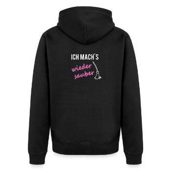 PARTNERSHIRT sauber Mama - Unisex Premium Bio Zip Hoodie - Schwarz - Hinten - Nico (187cm)