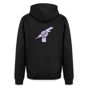 Faust mit Blitz - T-Shirt - Gym wear - Unisex Premium Bio Zip Hoodie - Schwarz - Hinten - Nico (187cm)