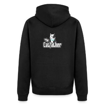 The Catfather Katze - Lustiges Design - Unisex Premium Bio Zip Hoodie - Schwarz - Hinten - Nico (187cm)