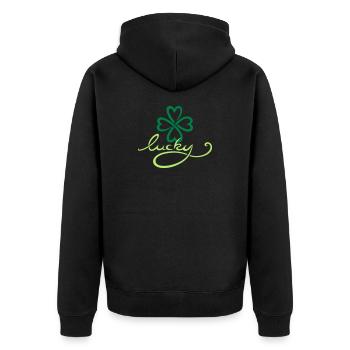 St Patricks Day Lucky Yoga Wellness Tattoo - Unisex Premium Bio Zip Hoodie - Schwarz - Hinten - Nico (187cm)