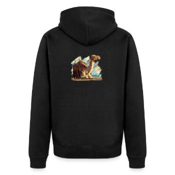 kamel - Unisex Premium Bio Zip Hoodie - Schwarz - Hinten - Nico (187cm)