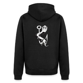 Angler heels with a worm bait fishing rod for - Unisex Premium Organic Zip Hoodie - black - Back - Nico (187cm)