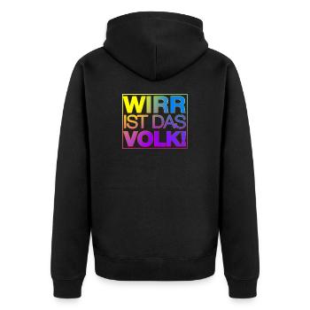 WIRR IST DAS VOLK - Unisex Premium Bio Zip Hoodie - Schwarz - Hinten - Nico (187cm)