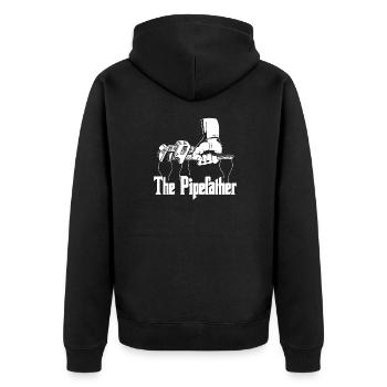 The Pipefather Plumbing Mechanic Heating Engineer - Unisex Premium Bio Zip Hoodie - Schwarz - Hinten - Nico (187cm)