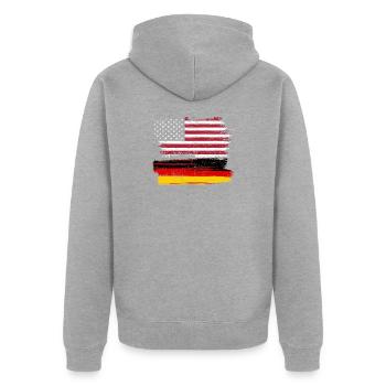 Flag Fusion : Grunge américain et allemand - Veste à capuche bio Premium Unisexe - gris chiné - Dos - Nico (187cm)