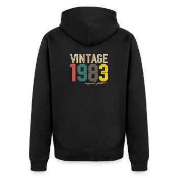 Originaldruck von 1983 - Unisex Premium Bio Zip Hoodie - Schwarz - Hinten - Nico (187cm)