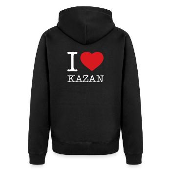 I LOVE KAZAN - Unisex Premium Bio Zip Hoodie - Schwarz - Hinten - Nico (187cm)