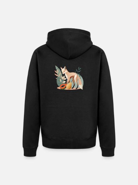 Elegant fox with tropical fruits - Unisex Premium Organic Zip Hoodie - black