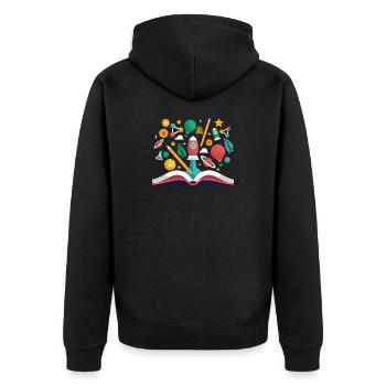 Open Book with School Objects, Learning and Educat - Unisex Premium Organic Zip Hoodie - black - Back - Nico (187cm)