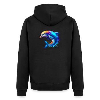 Delfin - Unisex Premium Bio Zip Hoodie - Schwarz - Hinten - Nico (187cm)
