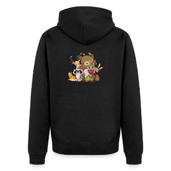 Bunte Tierfreunde vereint – Fröhliche Waldgesellen - Unisex Premium Bio Zip Hoodie - Schwarz - Hinten - Nico (187cm)