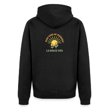 Shine Bright Grow Free - Unisex Premium Bio Zip Hoodie - Schwarz - Hinten - Nico (187cm)