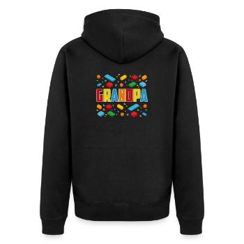 Grandpa Brick Builder Creative Block Construction - Unisex Premium Organic Zip Hoodie - black - Back - Nico (187cm)