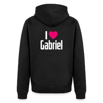 I Love Gabriel Pinkes Herz Ich liebe Gabriel - Unisex Premium Bio Zip Hoodie - Schwarz - Hinten - Nico (187cm)