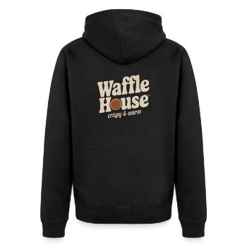 Waffle House – Crispy & Warm - Unisex Premium Organic Zip Hoodie - black - Back - Nico (187cm)