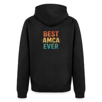 BEST AMCA EVER - Retro Vintage türk Onkle Spruch - Unisex Premium Bio Zip Hoodie - Schwarz - Hinten - Nico (187cm)