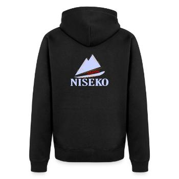 Ski, Snowboard, Niseko - Unisex Premium Organic Zip Hoodie - black - Back - Nico (187cm)