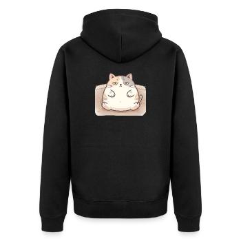 Fluffy fat cat in nursing pose - Unisex Premium Organic Zip Hoodie - black - Back - Nico (187cm)