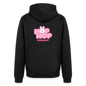 Hop Hop Hurray | Cute Bunny Saying Motif - Unisex Premium Organic Zip Hoodie - black - Back - Nico (187cm)