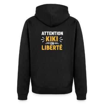 Citation Homme Kiki Drole Prénom Humour Attention  - Veste à capuche bio Premium Unisexe - noir - Dos - Nico (187cm)