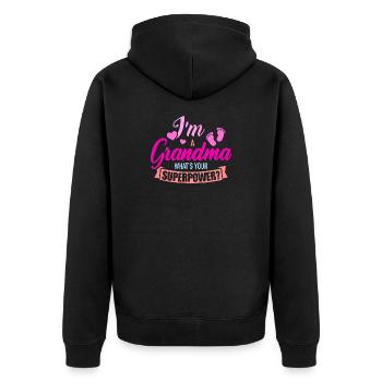Oma-Superkraft: Was ist dein? - Unisex Premium Bio Zip Hoodie - Schwarz - Hinten - Nico (187cm)