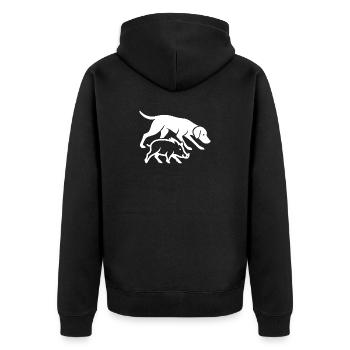 Hunting Dog & Boar Minimal Silhouette – Outdoor  - Unisex Premium Bio Zip Hoodie - Schwarz - Hinten - Nico (187cm)