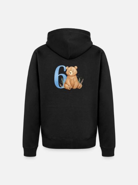 Aquarell Bär mit Zahl 6 - Unisex Premium Bio Zip Hoodie - Schwarz