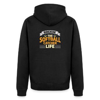 Rockin le receveur de softball joueuse de vie - Veste à capuche bio Premium Unisexe - noir - Dos - Nico (187cm)