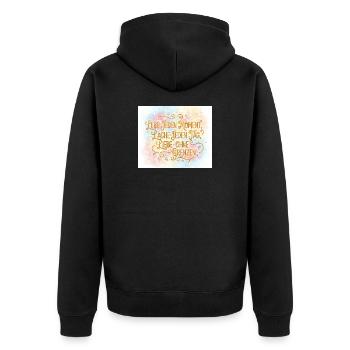 Lebe Jeden Moment Lache Jeden Tag - Unisex Premium Bio Zip Hoodie - Schwarz - Hinten - Nico (187cm)