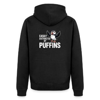 Easily Distracted By Puffins Lustiger - Unisex Premium Organic Zip Hoodie - black - Back - Nico (187cm)
