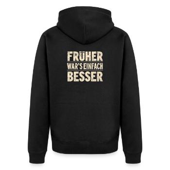 Retro Opa Geschenk: Früher war’s einfach besser - Unisex Premium Bio Zip Hoodie - Schwarz - Hinten - Nico (187cm)