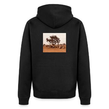 Ziegen unter einem Baum in der Savanne - Unisex Premium Bio Zip Hoodie - Schwarz - Hinten - Nico (187cm)
