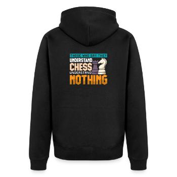 Schach Schachspieler Schachbrett - Unisex Premium Bio Zip Hoodie - Schwarz - Hinten - Nico (187cm)