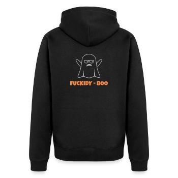 Fuckidy-Boo | Funny Halloween Ghost Design - Unisex Premium Bio Zip Hoodie - Schwarz - Hinten - Nico (187cm)