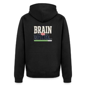 Student Humor – Brain Loading - Unisex Premium Organic Zip Hoodie - black - Back - Nico (187cm)