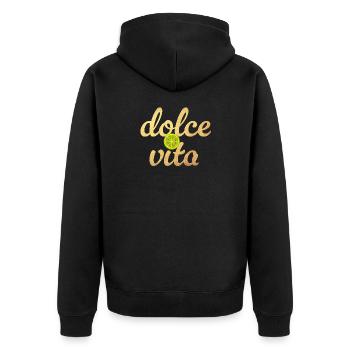 Dolce Vita Limette Gold Zitrone Italien Deko Quote - Unisex Premium Bio Zip Hoodie - Schwarz - Hinten - Nico (187cm)