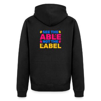 See The Able Not The Label - Unisex Premium Organic Zip Hoodie - black - Back - Nico (187cm)