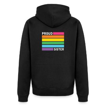Pride Month LGBT - Stolze Schwester - Unisex Premium Bio Zip Hoodie - Schwarz - Hinten - Nico (187cm)