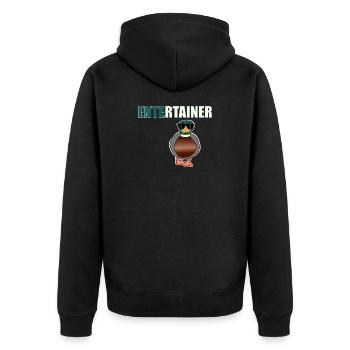 Entertainer Ente - Unisex Premium Bio Zip Hoodie - Schwarz - Hinten - Nico (187cm)