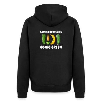 Save batteries Become environmentally friendly Cheeky Fr - Unisex Premium Organic Zip Hoodie - black - Back - Nico (187cm)