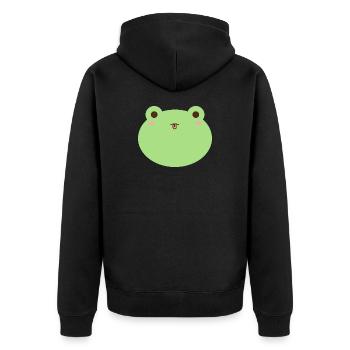 Niedliches Frosch-Cartoon-Gesichtsdesign - Unisex Premium Bio Zip Hoodie - Schwarz - Hinten - Nico (187cm)