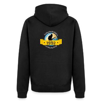 33. Geburtstag Rocking this planet since 11/1992 - Unisex Premium Bio Zip Hoodie - Schwarz - Hinten - Nico (187cm)