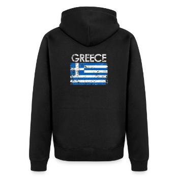 Distressed Greece Flag Graphic - Unisex Premium Organic Zip Hoodie - black - Back - Nico (187cm)