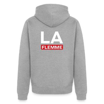 Faul - Unisex Premium Bio Zip Hoodie - Grau meliert - Hinten - Nico (187cm)