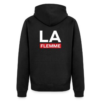 Faul - Unisex Premium Bio Zip Hoodie - Schwarz - Hinten - Nico (187cm)