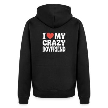 I love my crazy boyfriend Liebe meinen Freund - Unisex Premium Bio Zip Hoodie - Schwarz - Hinten - Nico (187cm)