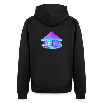 Neon Camping am Bergsee - Unisex Premium Bio Zip Hoodie - Schwarz - Hinten - Nico (187cm)