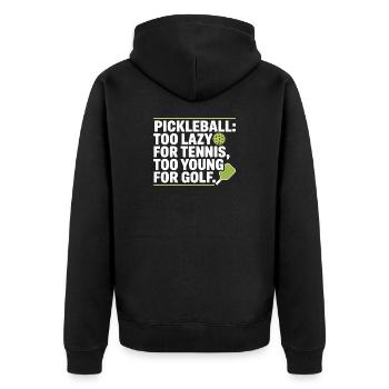 Joueur de pickleball trop paresseux pour le tennis pickleball - Veste à capuche bio Premium Unisexe - noir - Dos - Nico (187cm)